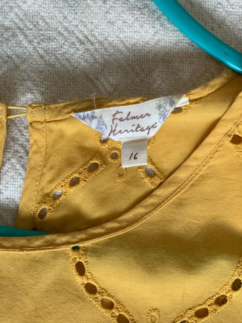 Women's Mustard Yellow Broderie Anglaise Blouse (Category: Blouses) located in Kuala Lumpur. Submitted by shop.marie.preloved (Listing ID 1292945795, Image 3). Description: ✔️Serious buyers only. ✔️Please read the full item description. Pretty Women's Mustard Yellow Broderie Anglaise Blouse Purchased in the UK Brand: Matalan Size UK 16 / EU 44 / US 12 100% Cotton Pit to Pit: 22.5 (inch) 3/4 Sleeve No Stains Lightly used, still in good condition. 
