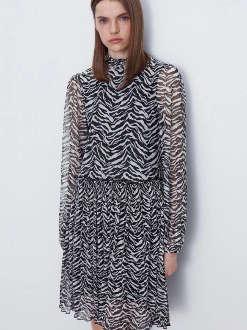 Zara Black & White Zebra Animal Print Tulle Dress, Women's Fashion ...