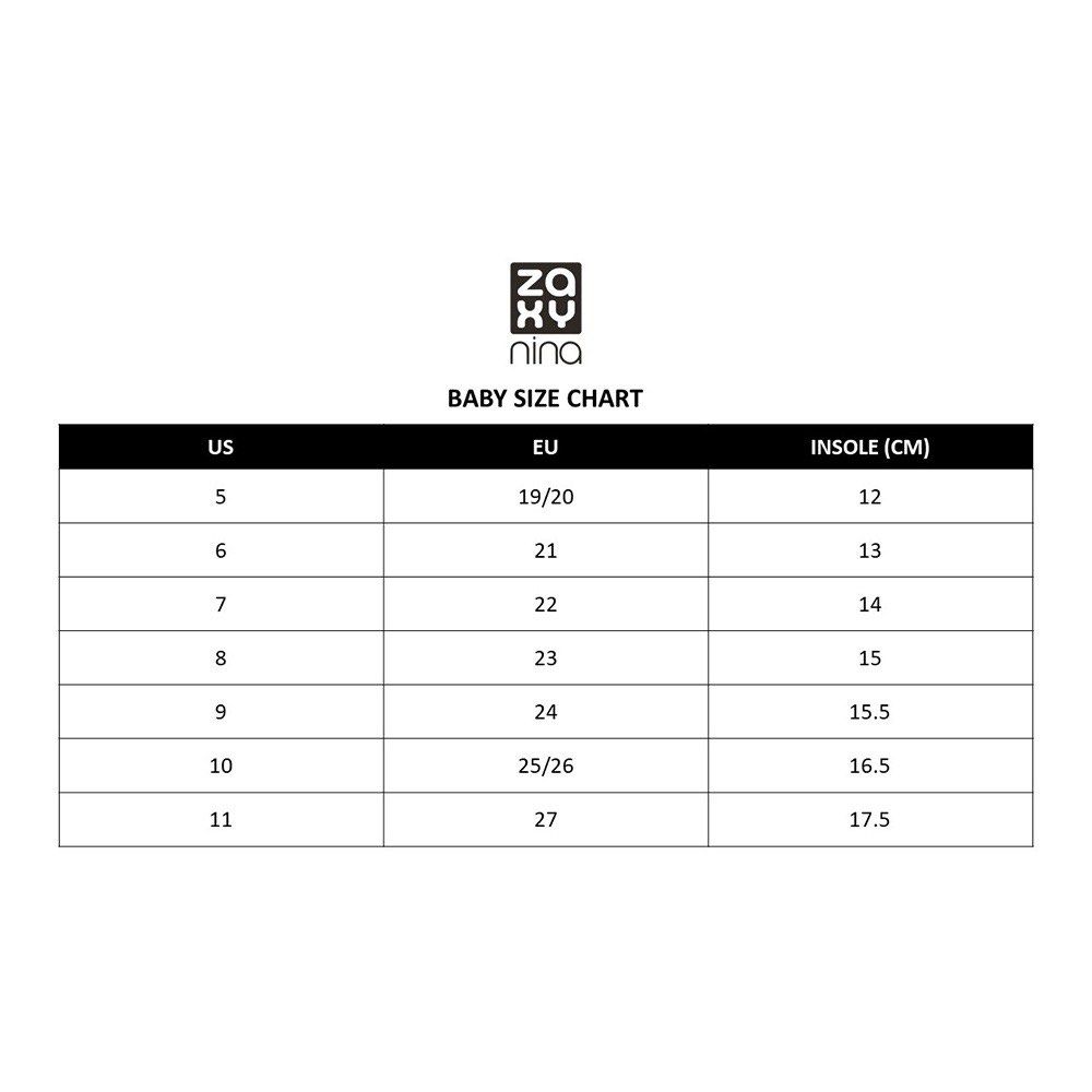 Zaxy baby size chart cheap