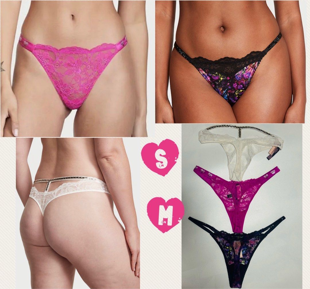 2F38: Victoria Secret Shine Strap Thong Panty (S/M), Women's Fashion, New  Undergarments & Loungewear on Carousell