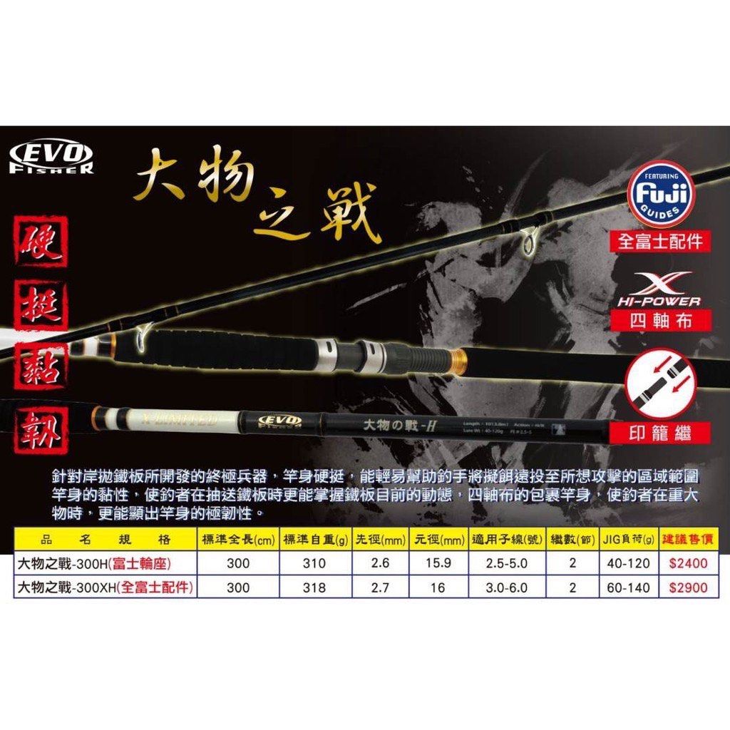 極度爆釣王」 EVO 海力士大物之戰岸拋鐵板竿並繼路亞竿300XH (全