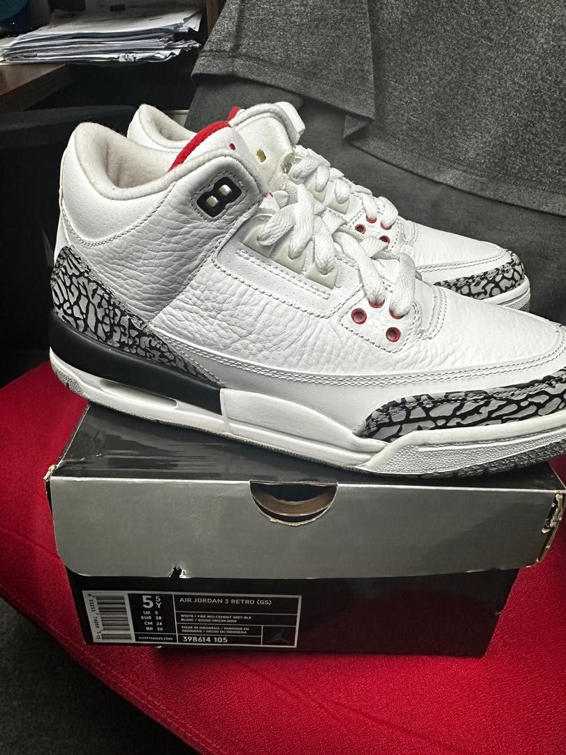 Jordan 3 Retro Fire Red Cement 5.5y Carousell
