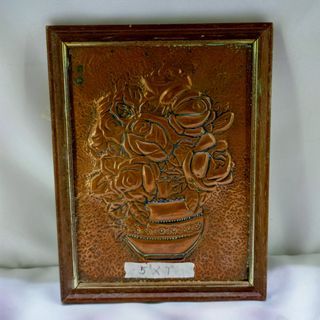 AD8 Vintage  Flower Copper Art Work 8”x10”  in solid wood frame from UK for 275