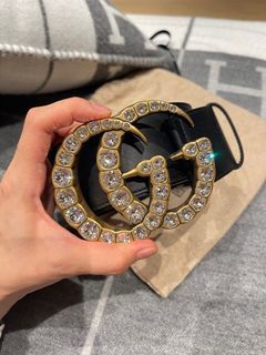Authentic Gucci Crystal Double G Buckle Black Belt