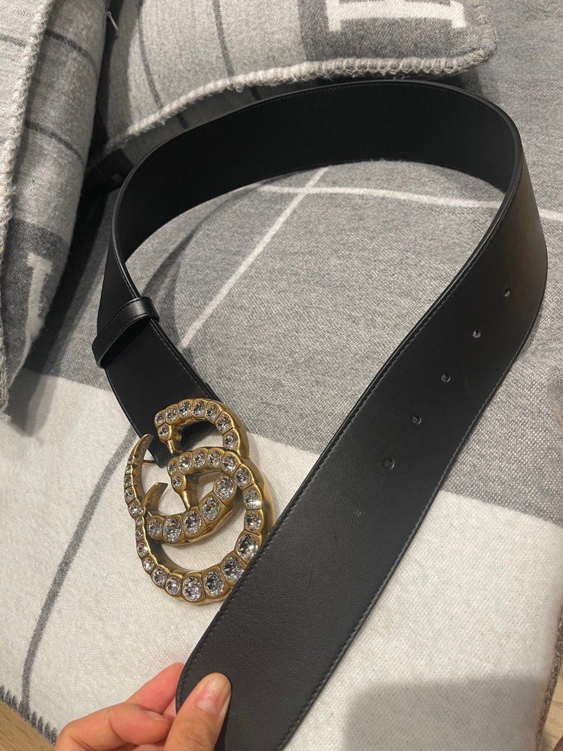 Authentic Gucci Crystal Double G Buckle Black Belt