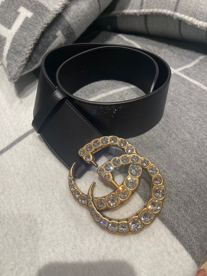 Authentic Gucci Crystal Double G Buckle Black Belt