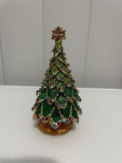 Bejeweled Christmas Tree Trinket Box by Ciel Hand Set Swarovski Crystal & Enamel