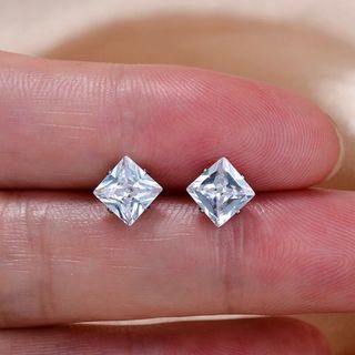 Brand New Authentic FRESCÁ Square Cut Crystal & Silver Stud Earrings 6mm