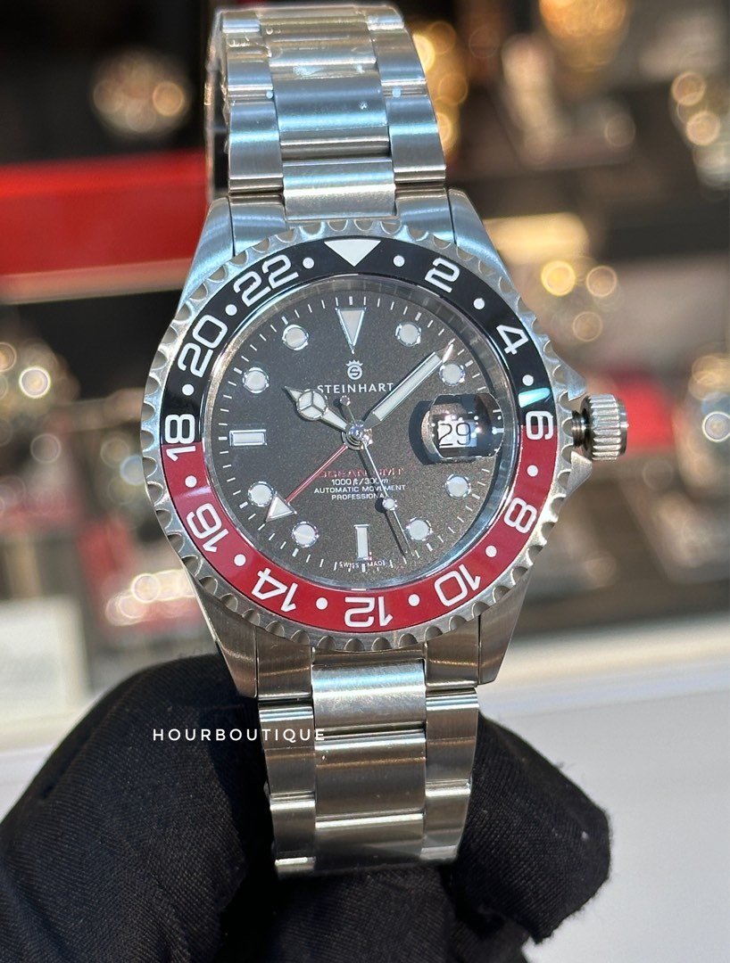 Brand New Steinhart Ocean 42 Black Red GMT Automatic Watch Men s Fashion Watches Accessories Watches on Carousell