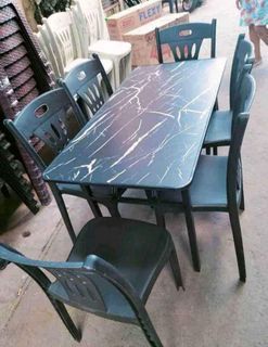 Dining Set Folding Table and Hampas Chair 6 Seaters Black & White Available