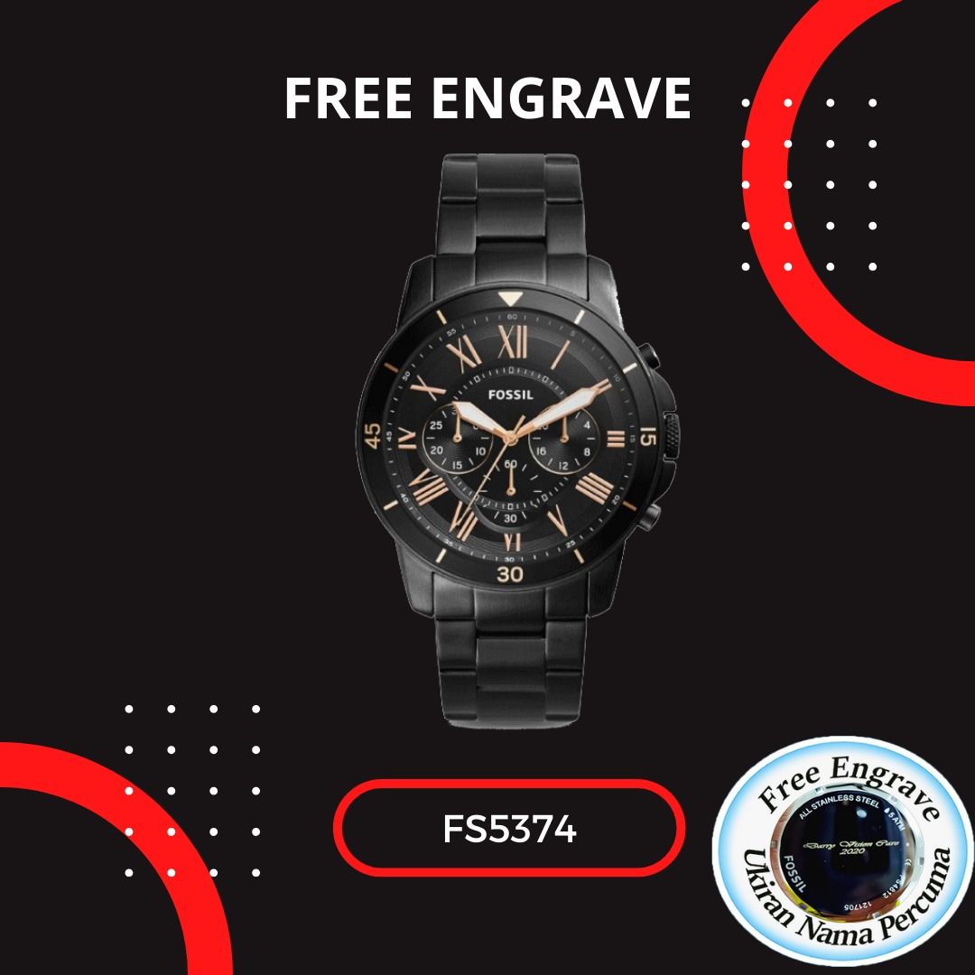 Fossil FS5374 Black Stainless Steel Men s Watch with complete set Free Bracelet Free Engrave