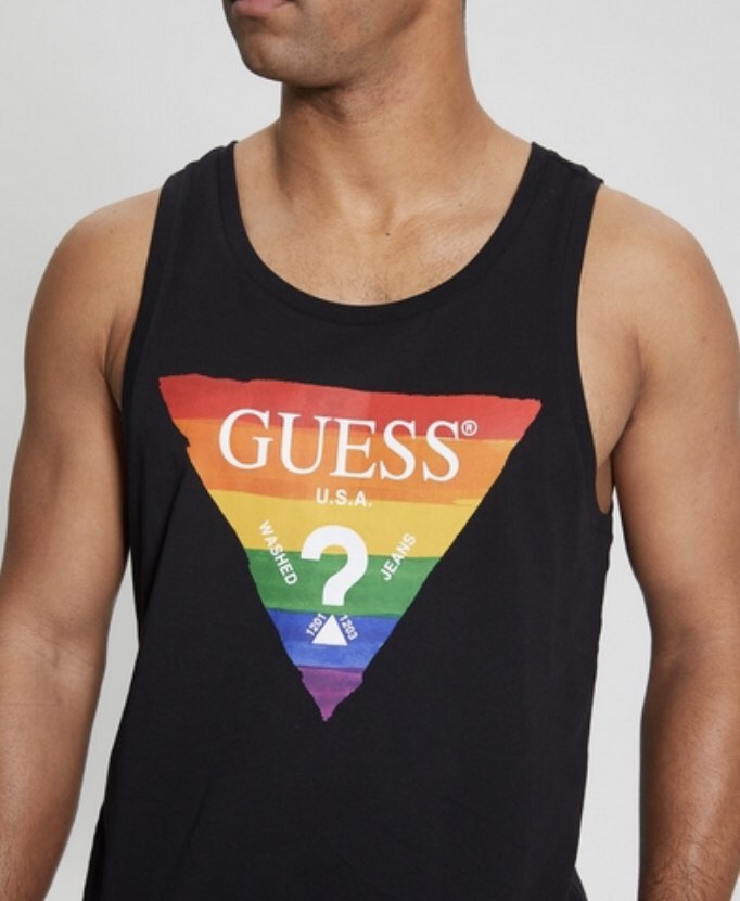 GUESS Eco Pride Logo Tank Jet Black L M3YP34K9RM1 Men s Fashion Activewear on Carousell