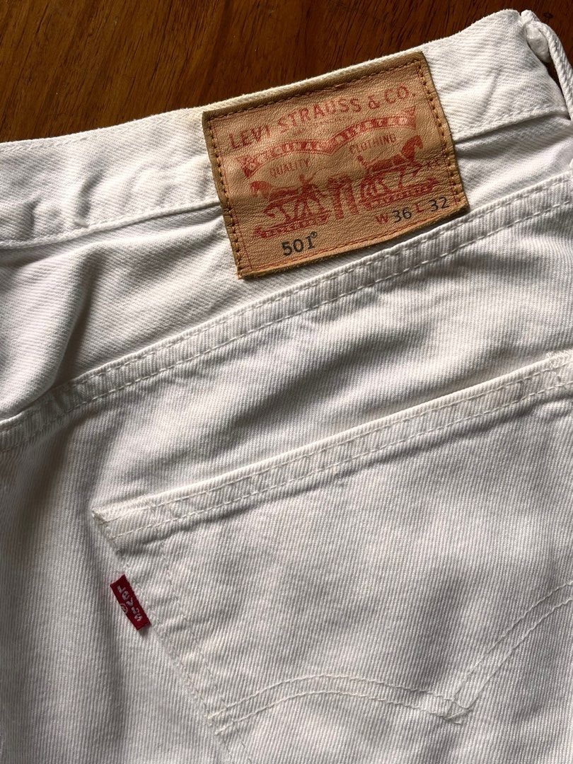 Levi's 501 Shorts (Category: Shorts) located in Muntinlupa City. Submitted by _sbstnm (Listing ID 1293044264, Image 2). Description: Levi's 501 button fly shorts in white denim. Tag size: 36 (altered to 38) Actual measurements (inches, laid flat) Waistline: 38 Length: 17 MOP: Gcash or BPI transfer only Shipping: Lalamove, GrabExpress, J&T Express parcel (fees to be shouldered by buyer) .