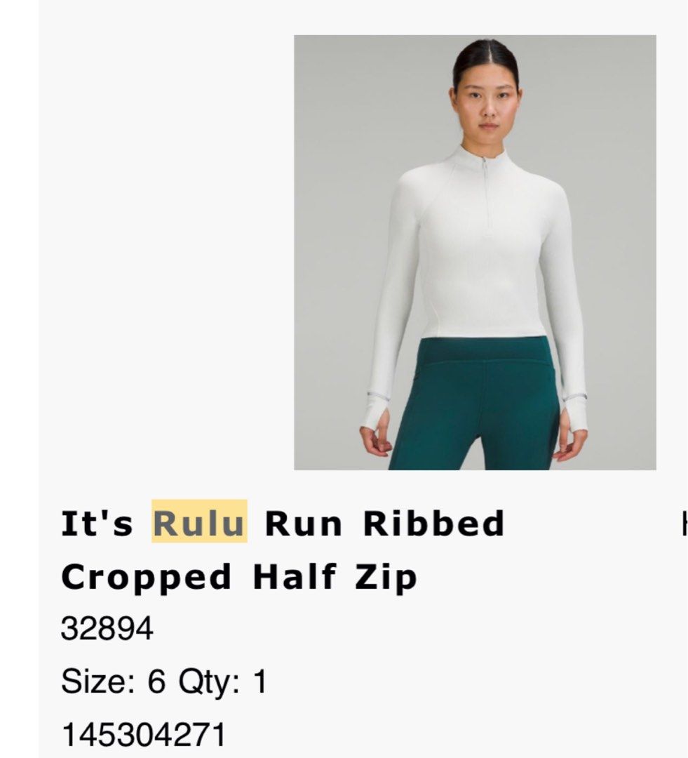 It's Rulu Run Ribbed Cropped Half Zip