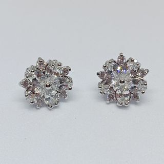 Moissanite Earrings - sakura design. 18k plated platinum.