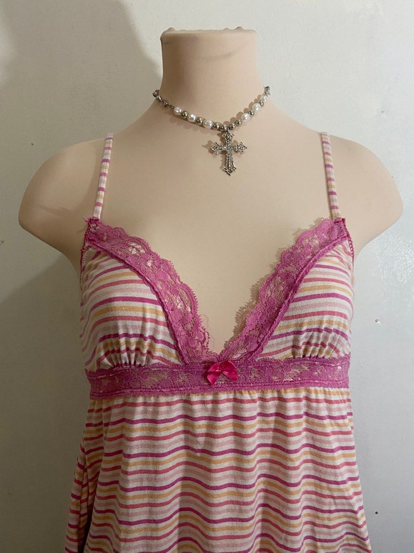 Striped Lace Camisole with Pink Bows