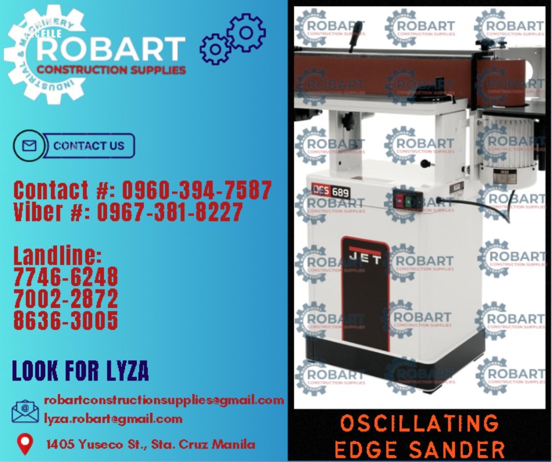 Oscillating Edge Sander (Category: Construction Tools & Equipment) located in Manila. Submitted by lyzarobart1999 (Listing ID 1293065034, Image 1). Description: Oscillating Edge Sander Model: OES-80C Motor: 1.5HP 220volts 60Hz 1 phase Belt size: 89 x 6" Belt speed: 3900spm Table size: 32 x 7" 𝐒𝐄𝐍𝐃 𝐔𝐒 𝐌𝐄𝐒𝐒𝐀𝐆𝐄 𝐅𝐎𝐑 𝐈𝐍𝐐𝐔𝐈𝐑𝐈𝐄𝐒 ‼️ 0 9 6 7 3 8 1 8 2 2 7 0 9 6 0 3 9 4 7 5 8 7 𝐋𝐚𝐧𝐝𝐥𝐢𝐧𝐞 𝐍𝐮𝐦𝐛𝐞𝐫𝐬: 𝟕 𝟕 𝟒 𝟔 - 𝟔 𝟐 �