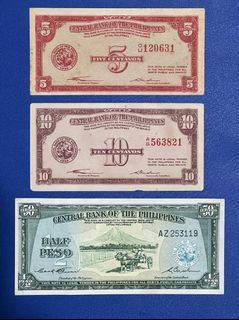 Philippines 1949 5 cents 10 cents 1/2 Peso Set Excellent AUNC Condition Set Old Money Collectible