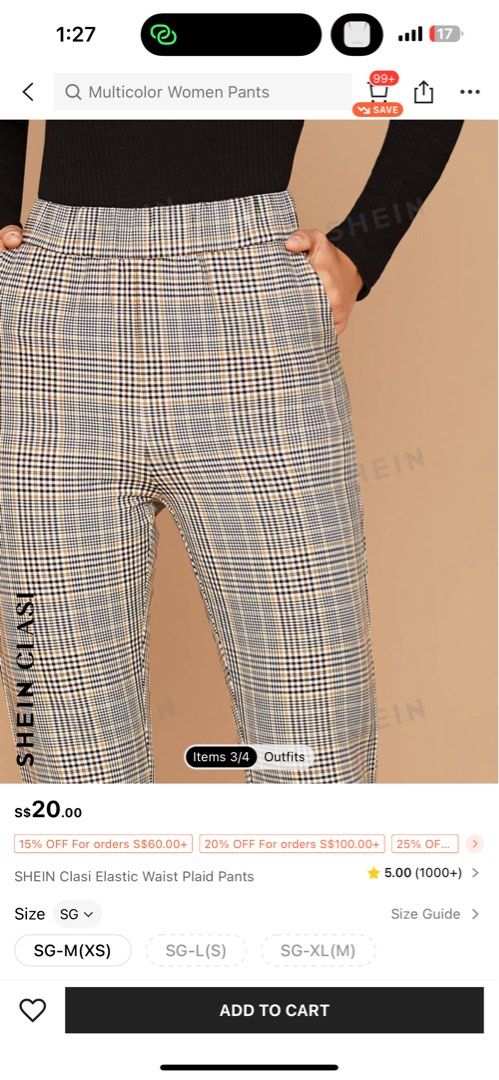 Elastic waist plaid pants top