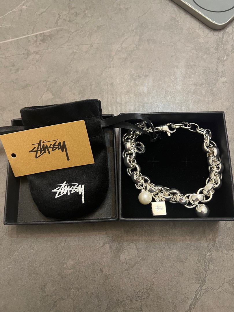 Stussy ICON CHARM BRACELET STERLING SILVER 純銀手鏈, 男裝, 手錶及 