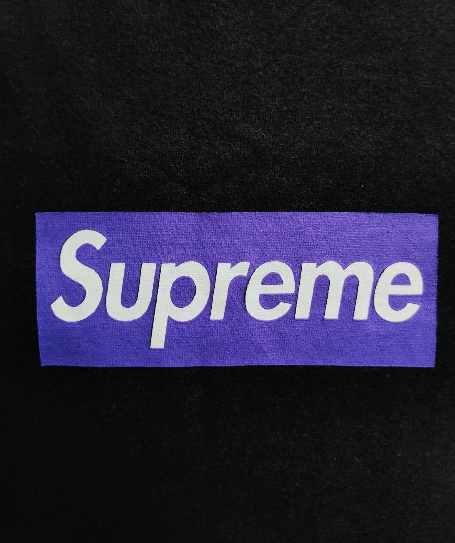 Purple on black box logo tee hot sale
