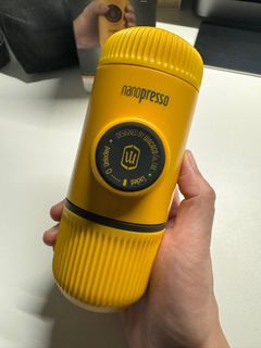 Wacaco Nanopresso Portable Espresso Maker in Yellow Patrol with FREE Ikea espresso cups and saucers