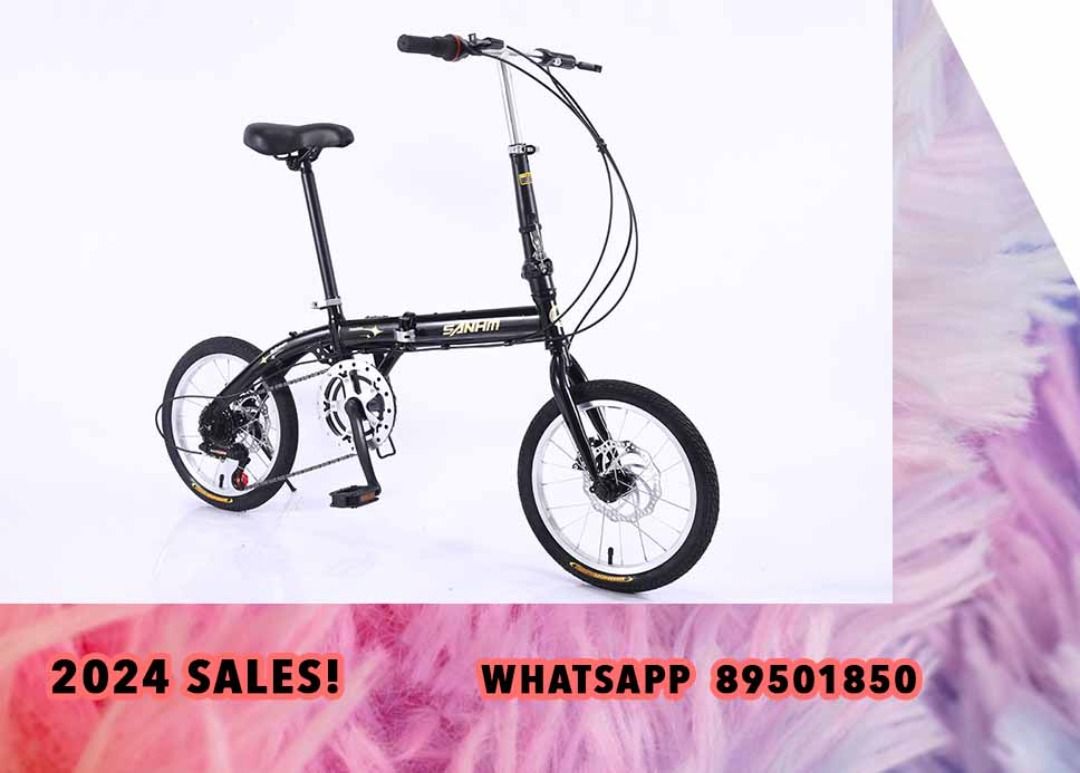 16 Inch 6 Speed Foldable Bike Sanhm Black Foldie Aluminum Frame Folding Bicycle food delivery seat