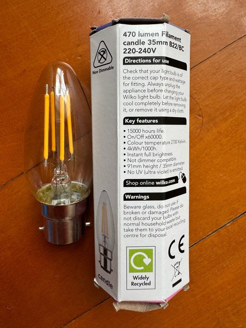 2 Wilko candle LED filament light bulbs Carousell
