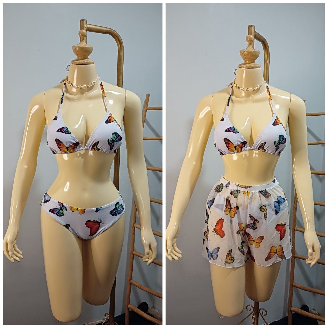 Women 2-Pieces Bikini Set Butterflies Padded Bra Triangle Bottoms Swimwear  Swimsuit Swimming Bathing Suit 