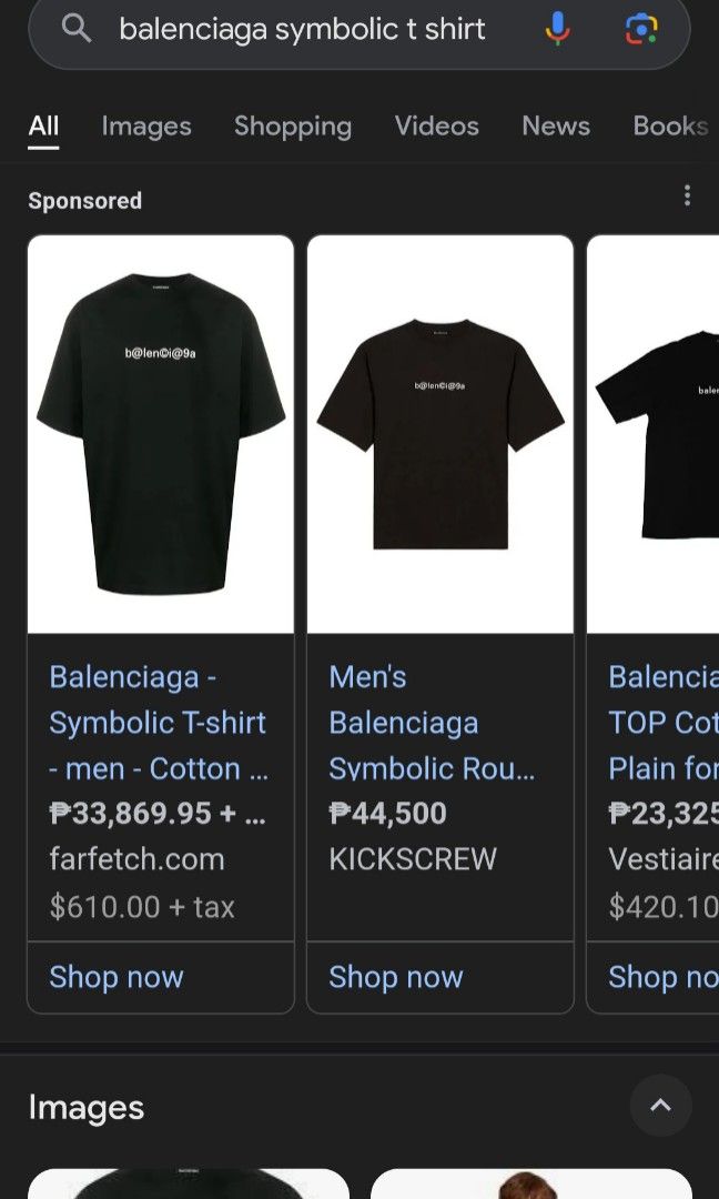 Authentic balenciaga symbolic tshirt (Category: Luxury Apparel) located in Cebu City. Submitted by MrLiks_123 (Listing ID 1293190322, Image 2). Description: #admin Balenciaga symbolic tshirt Size small oversized Width 22.5 stretch to 23 Length 28 Heavy cotton "Crack on prints" 9.5/10 color and cloth condition Cebu location.