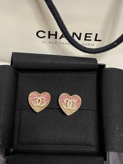 Authentic Chanel Earrings Stud Pink Heart Crystal
