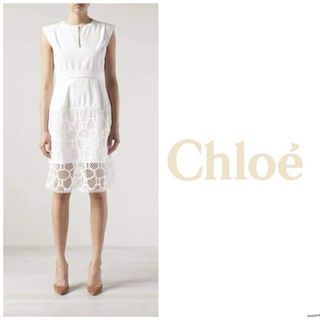 Authentic Designer Dress Mosaic  V Lace Dress in White