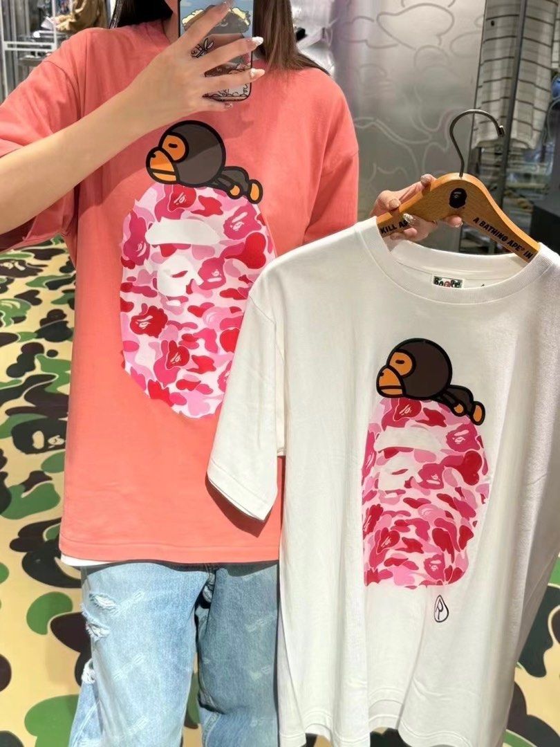 トップス Bape Baby Milo On Ape Head Pink Tee130 BAPE Baby Milo On Big Ape Head Tshirt, Women's Fashion, Tops