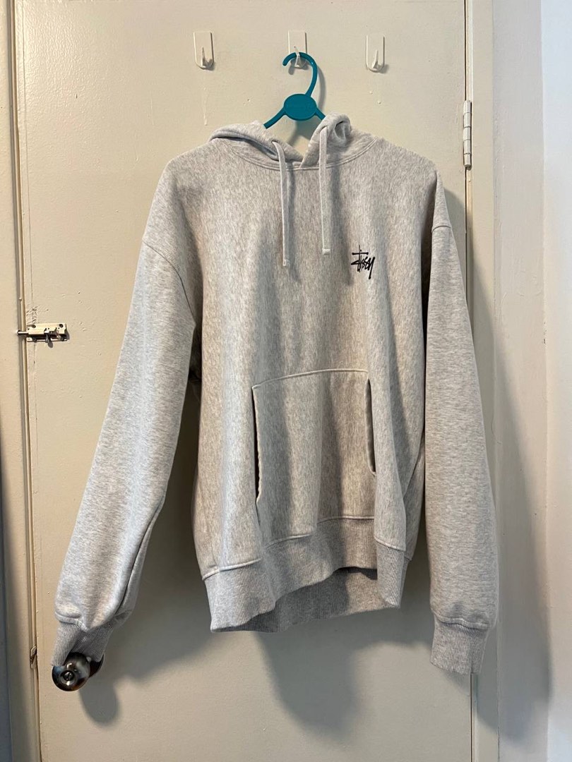 Basic Stussy Hood Ash Heather stussy hoodie grey gray white black sweater Men s Fashion Tops Sets Hoodies on Carousell