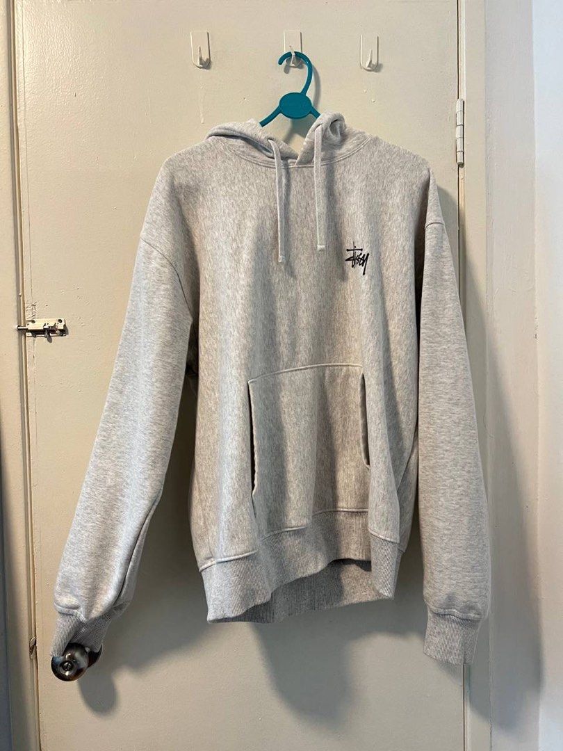 Basic Stussy Hood Ash Heather stussy hoodie grey gray white black sweater Men s Fashion Tops Sets Hoodies on Carousell