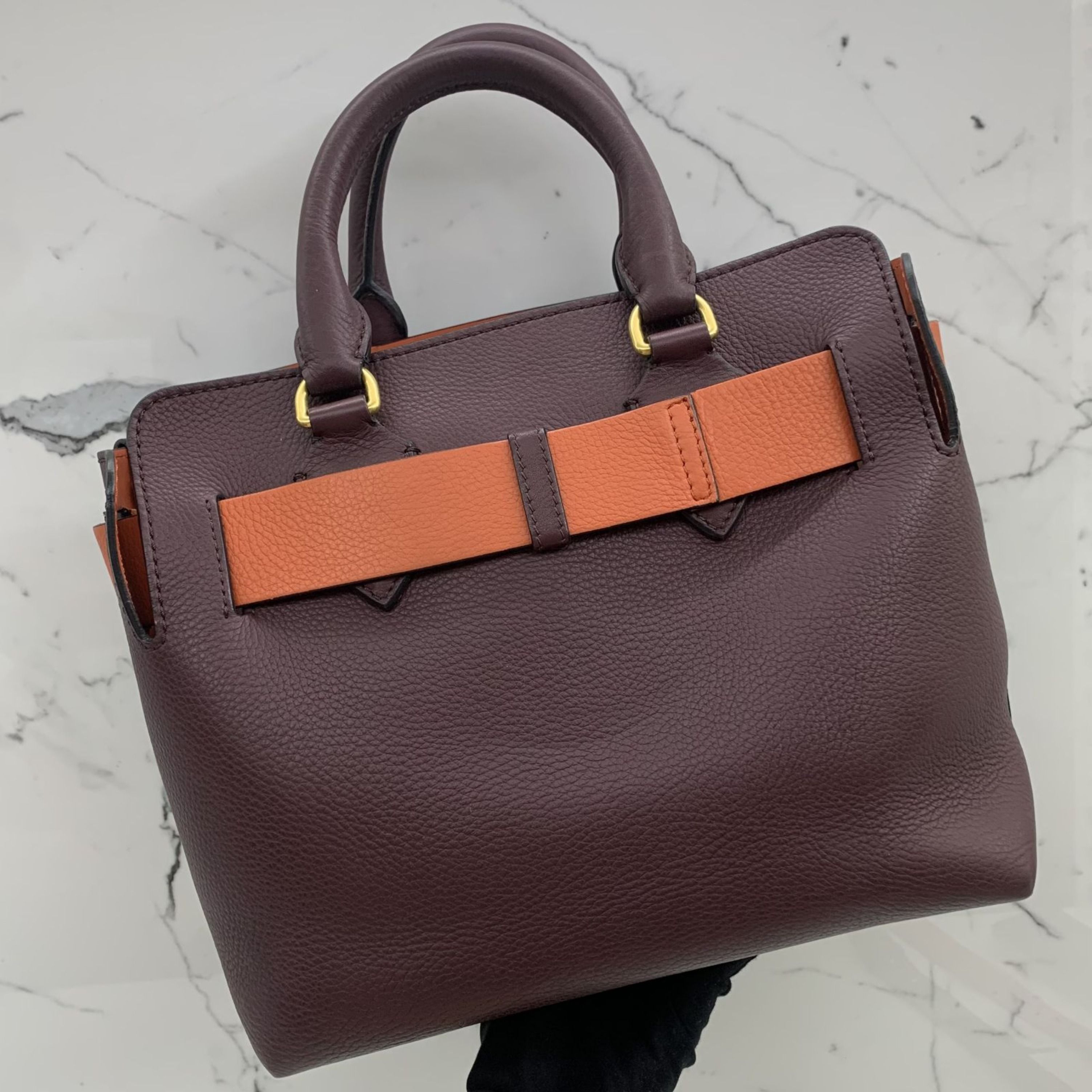 Burberry small banner in vintage check handbag deep claret shop