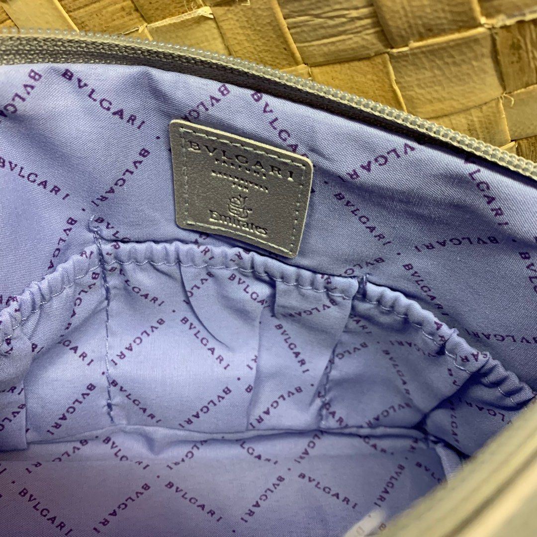 BVLGARI Gray Pouch (Category: Luxury Bags & Wallets) located in Manila. Submitted by thebookclubz (Listing ID 1293168193, Image 3). Description: Silver Has inside pockets Emirates .