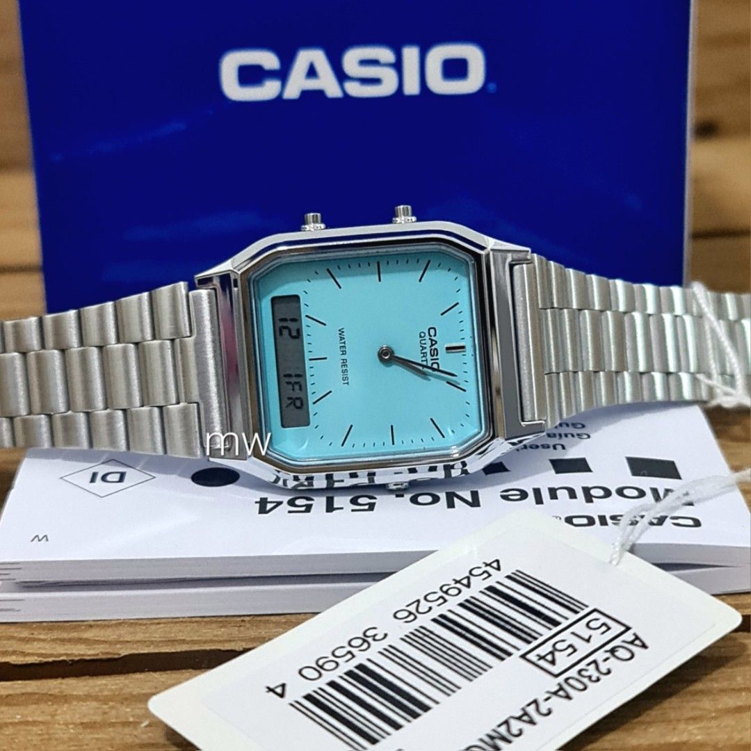 Casio vintage aq-230a aq230 aq-230a-2a2 turquoise blue men's watch