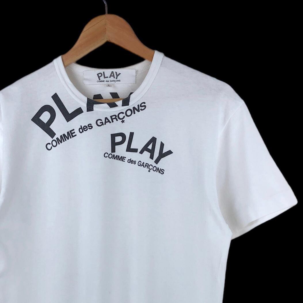 Comme des Garcons CDG Play Spell Out Big Logo White Tee Shirt Japan L Fit M Men s Fashion Tops Sets Tshirts Polo Shirts on Carousell