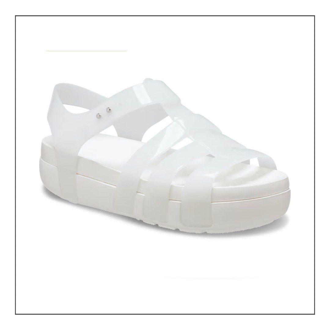CROCS SPLASH GLOSSY FISHERMAN (White) (Category: Wedges) located in Las Pinas. Submitted by nihoncart (Listing ID 1293329823, Image 3). Description: 100% Authentic from 🇯🇵 In transit to 🇵🇭 ETA First Week to Mid of April Qty: 1 Stock Only Color: White Size:23CM [Product details] - Cup-shaped insole for sinking comfort - Soft thermoplastic polyurethane (TPU) upper and unique strap design provide comfort and fit - Adjustable pink closure for a s