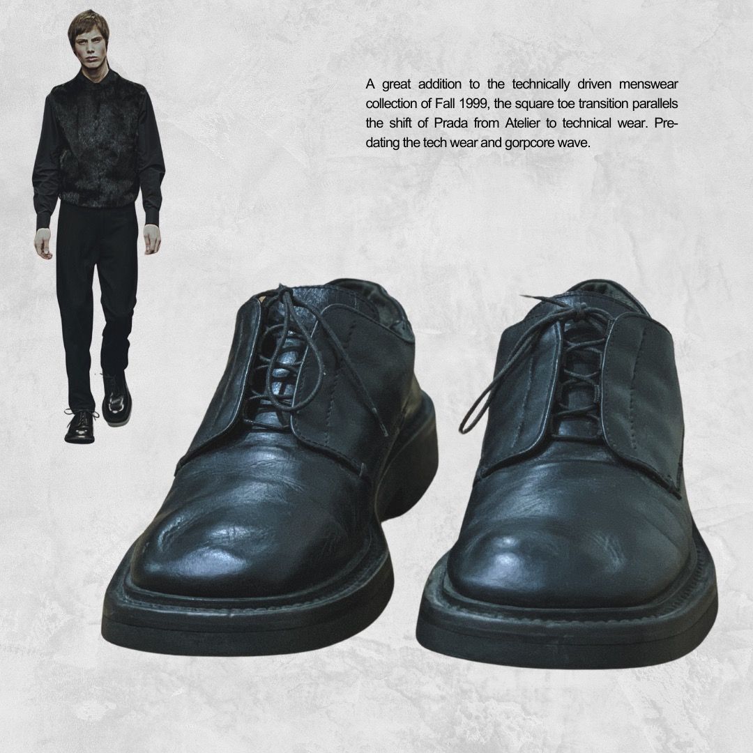 FW1999 Prada Black Leather Derby Square Toe Shoes (40eu/us7