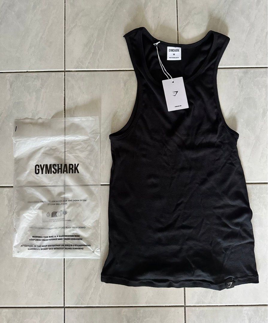 gym shark ribbed tank top black, Men's Fashion, Activewear on Carousell