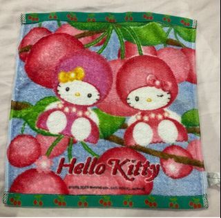 Hello Kitty 1976 2004 Sanrio Co. Ltd. Tokyo Japan Red Cherry Green Band Thick Face Hand Towel with Tag 14” inches - P150.00