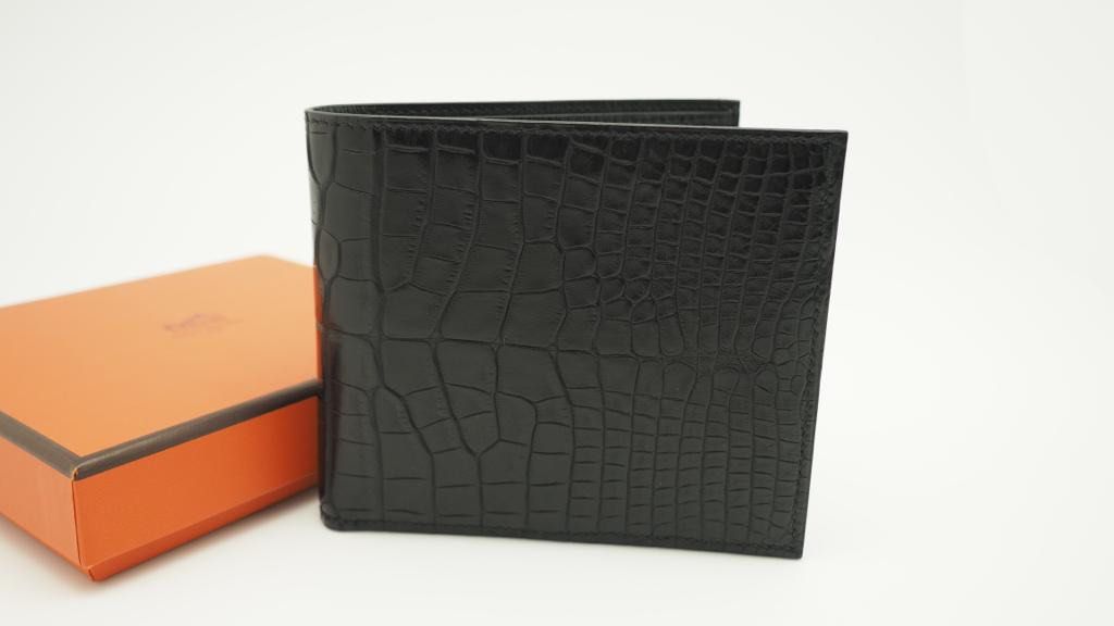 Bifold Wallet Hermes Crocodile Card Holder Hermès MC2 Black Wallet