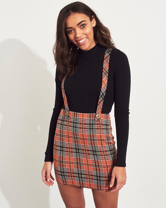 Plaid overalls cheap skirt