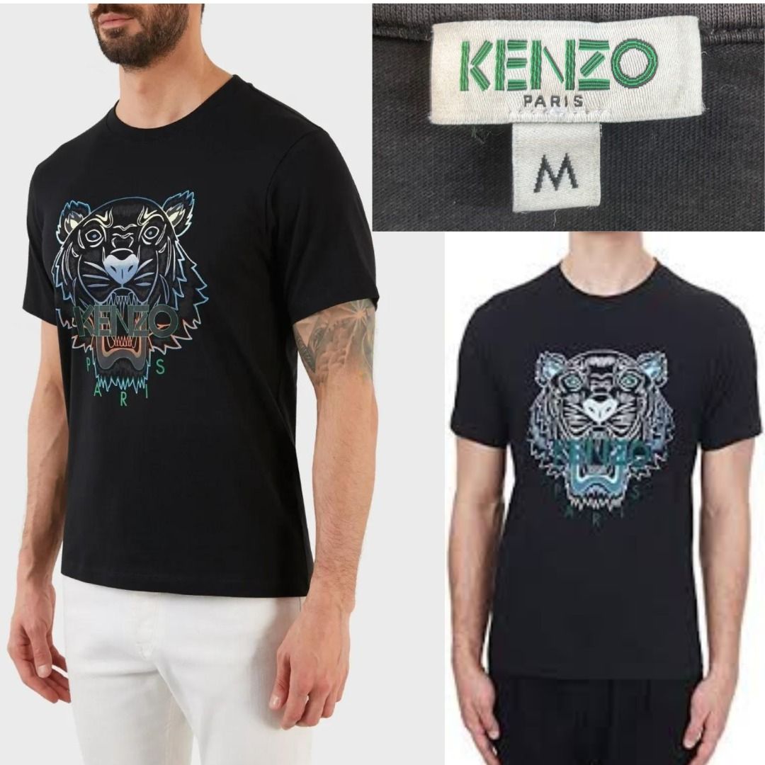 Kenzo 100 cotton Men s Black Tee KENZO Paris black tiger logo