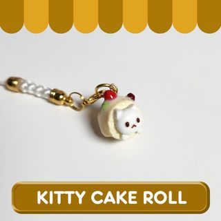 Kitty Cake Roll POLYMER CLAY Mobile Phone charm keychain by lilydawson
