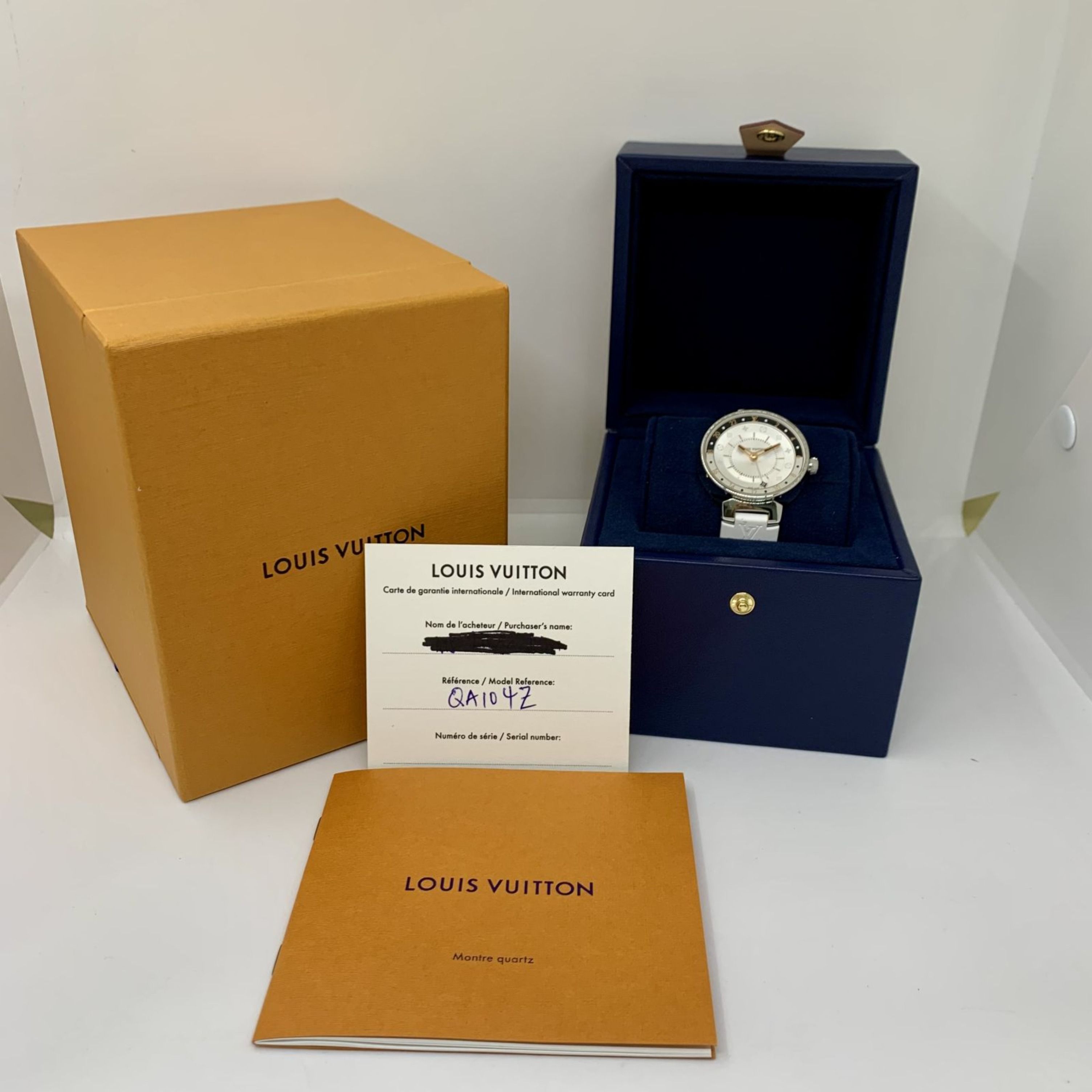 LOUIS VUITTON QA104Z TAMBOUR MOON DUAL TIME BLACK WHITE 35 LADIES WATCH 247009690