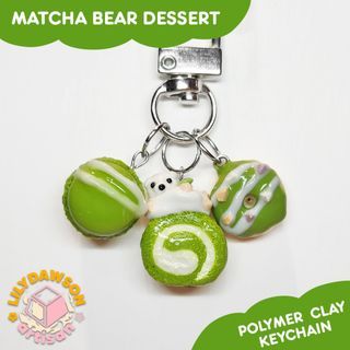 Matcha Bear Dessert Polymer Clay Keychain by lilydawson
