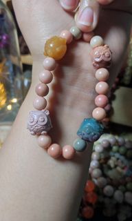 Pink opal with alashan owl charms